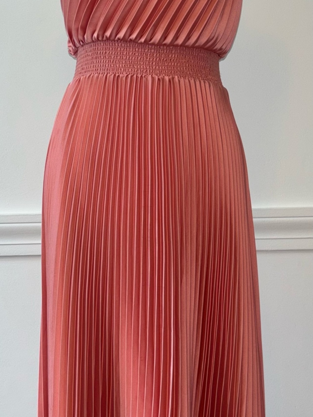 White House Black Market One-Shoulder Pleated Coral Dress